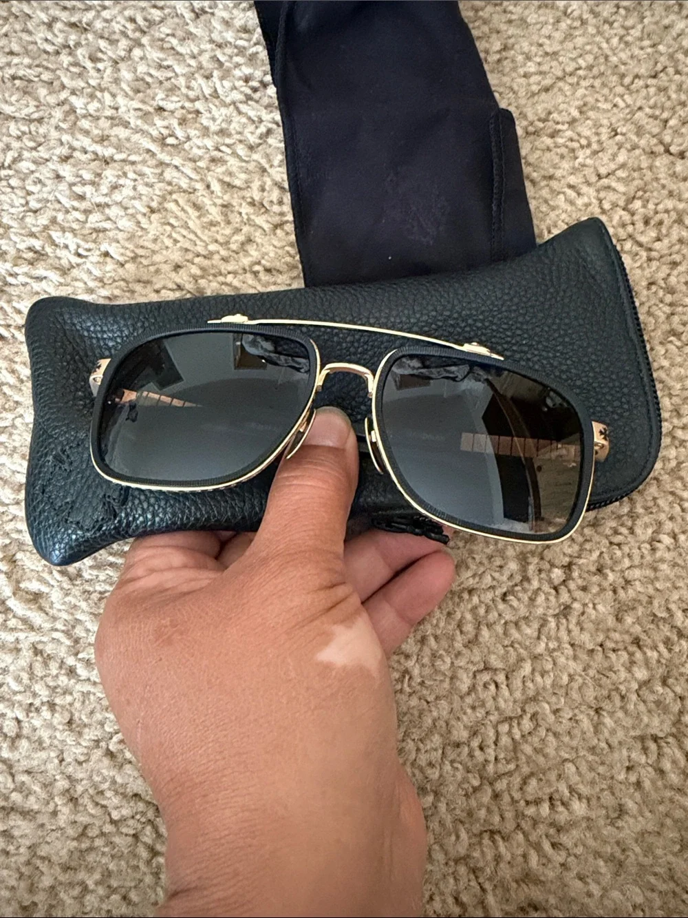 Men's Gold  Chrome Hearts Frame Sunglasses with Gradient Smoke Lenses